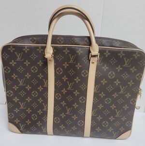 Vintage Louis Vuitton Brown Monogram Briefcase with Beige Vachetta Trim
